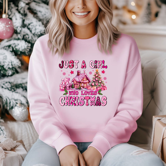 Just a Girl Who Loves Christmas Sweatshirt - Pink - Life by Kway | Kristin Waymire