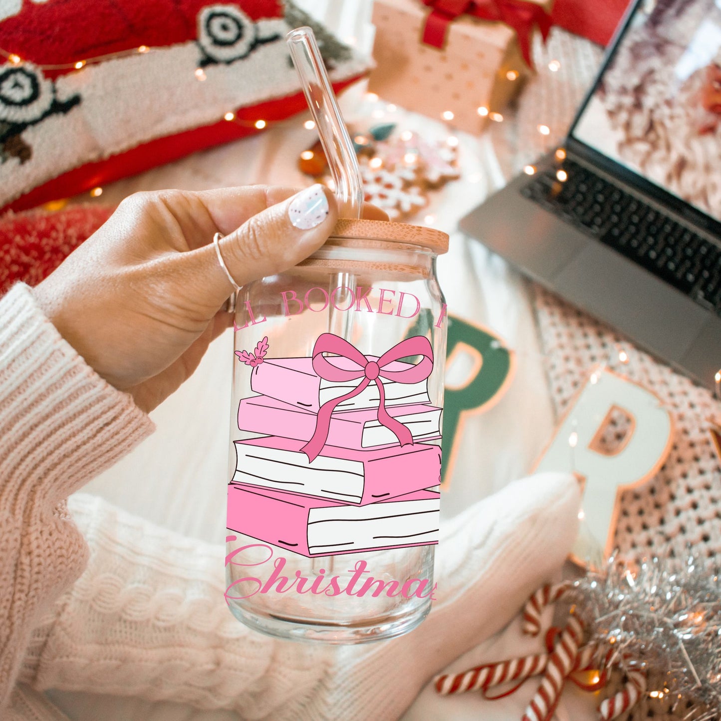 Pink All Booked for Christmas Glass Can - Life by Kway | Kristin Waymire