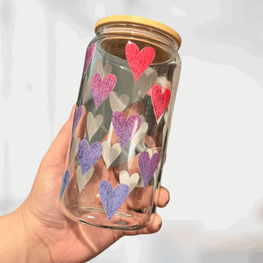 Rainbow Hearts Ombre Glass Can