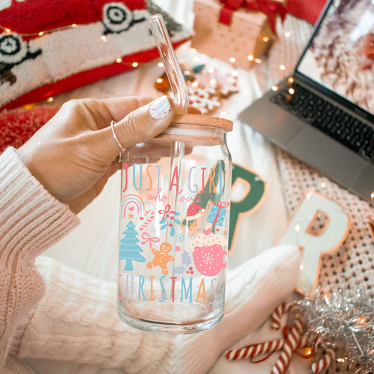 Just a Girl who loves Christmas Glass Can - Life by Kway | Kristin Waymire