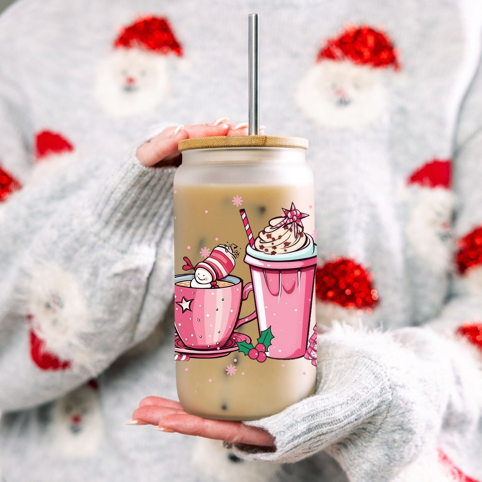 Pink Christmas Coffee Glass Can - Life by Kway | Kristin Waymire