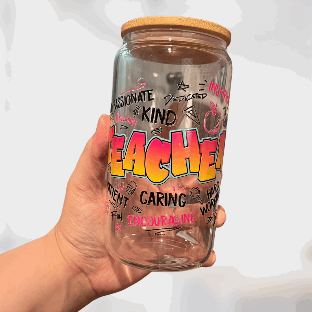 Teacher Graffiti Glass Can - Life by Kway | Kristin Waymire